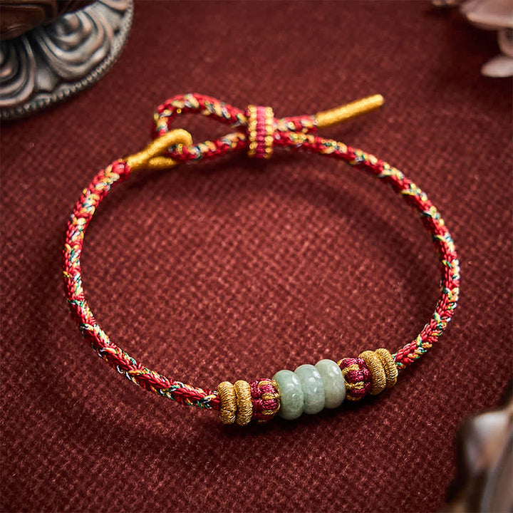 Buddha Stones 手織りの幸運のそろばん型翡翠ビーズブレスレット - image 12