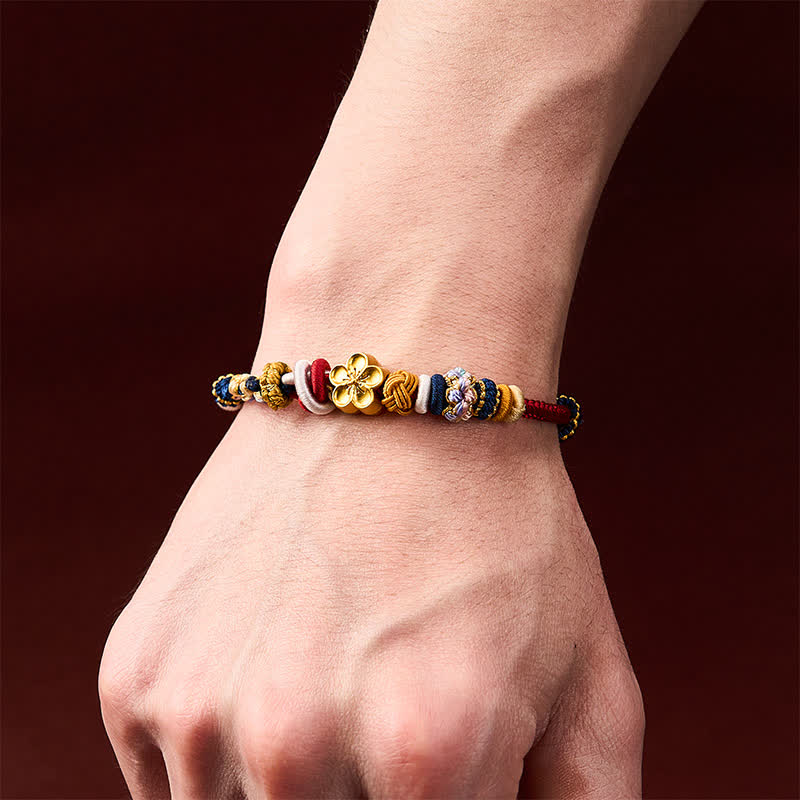 Buddha Stones 手織りピーチブロッサム ストレングス レッドネイビー ストリングブレスレット - image 4