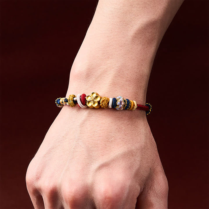 Buddha Stones 手織りピーチブロッサム ストレングス レッドネイビー ストリングブレスレット - image 4