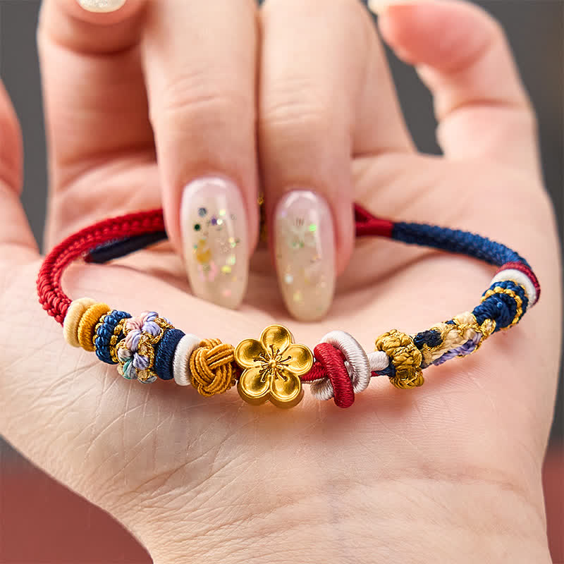 Buddha Stones 手織りピーチブロッサム ストレングス レッドネイビー ストリングブレスレット - image 3