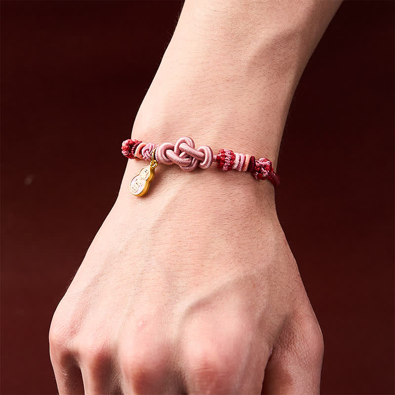 Buddha Stones 手織りの「すぐに金持ちになれる」ひょうたん製ピンクストリングブレスレット - image 4