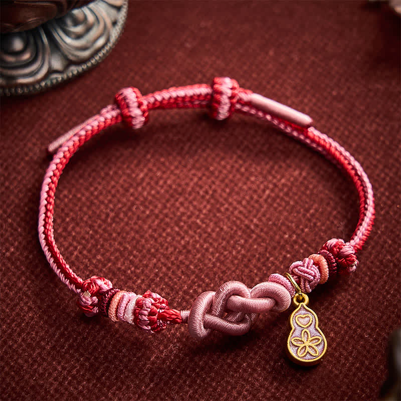 Buddha Stones 手織りの「すぐに金持ちになれる」ひょうたん製ピンクストリングブレスレット - image 3