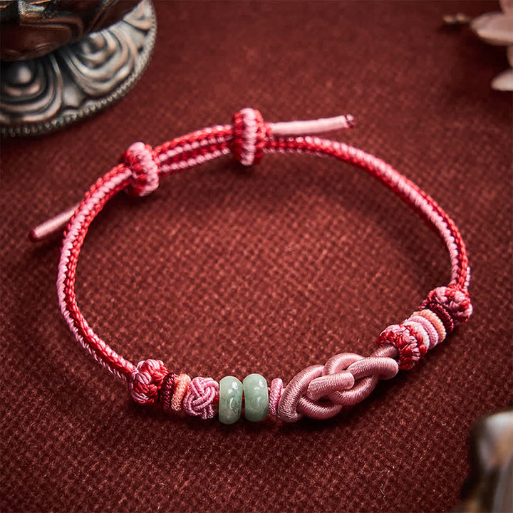 Buddha Stones 手織り翡翠ビーズの幸運のピンクの紐ブレスレット - image 1