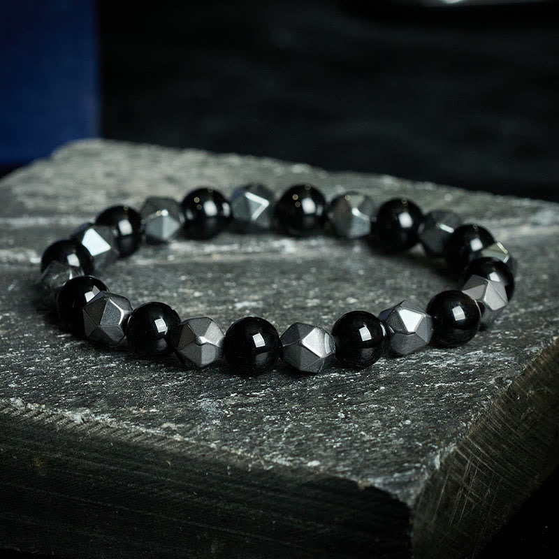 Buddha Stones タイガーアイ・ヘマタイトのファセット強さブレスレット - ブラックオニキス（幸運繁栄♥サポート） - image 0