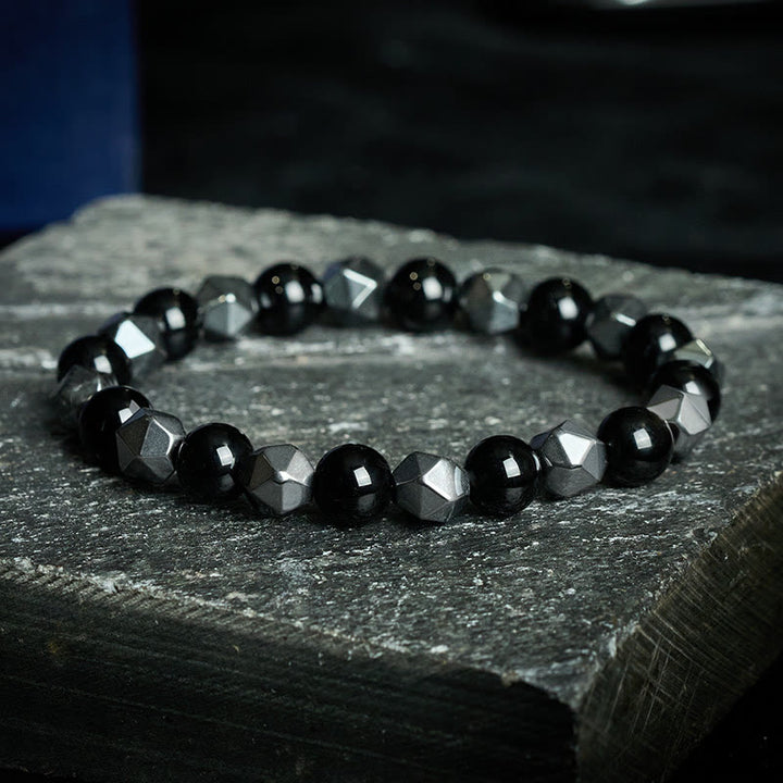 Buddha Stones タイガーアイ・ヘマタイトのファセット強さブレスレット - ブラックオニキス（幸運繁栄♥サポート） - image 0