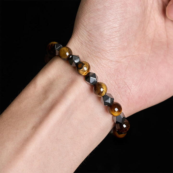 Buddha Stones タイガーアイ・ヘマタイトのファセット強さブレスレット - image 14