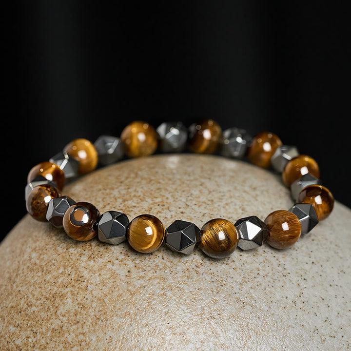 Buddha Stones タイガーアイ・ヘマタイトのファセット強さブレスレット - image 11