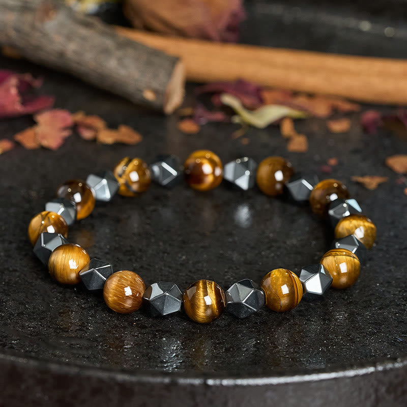 Buddha Stones タイガーアイ・ヘマタイトのファセット強さブレスレット - image 10
