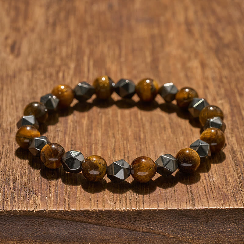 Buddha Stones タイガーアイ・ヘマタイトのファセット強さブレスレット - image 13