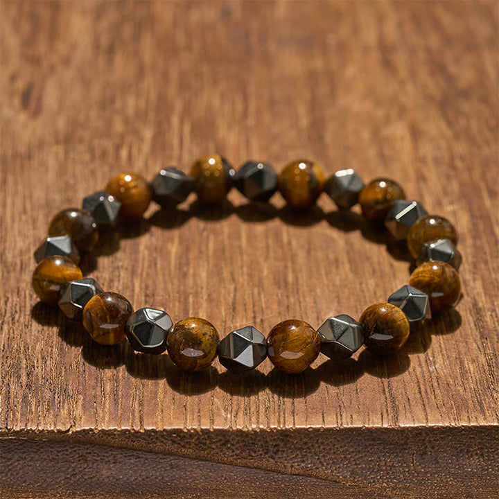 Buddha Stones タイガーアイ・ヘマタイトのファセット強さブレスレット - image 13