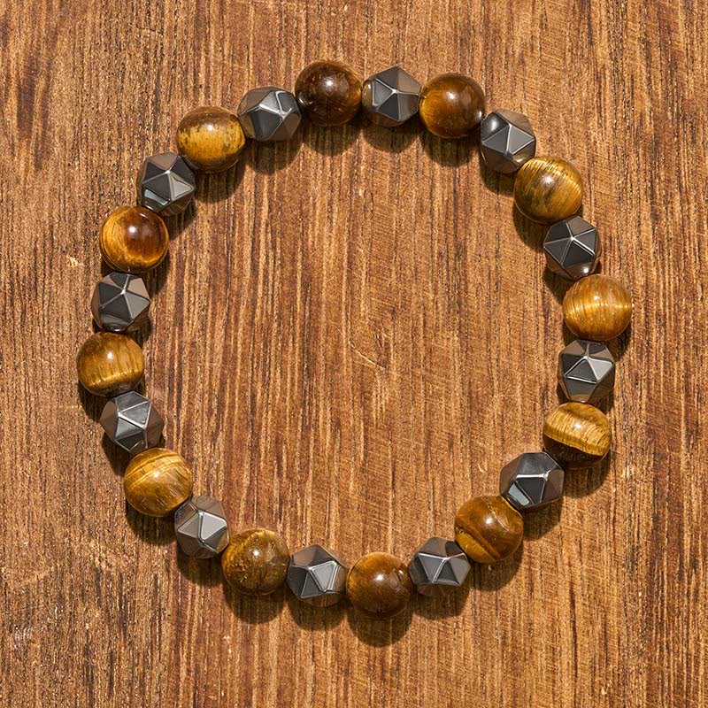 Buddha Stones タイガーアイ・ヘマタイトのファセット強さブレスレット - image 12