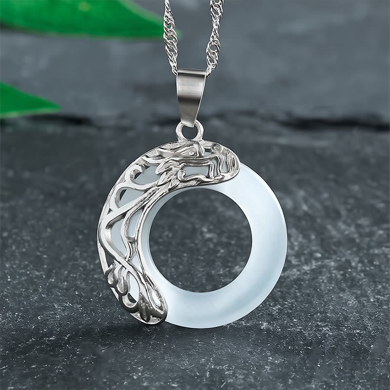 Buddha Stones キャッツアイ ドラゴン平和のお守りチャームインテュイション ネックレス - 白 - image 0