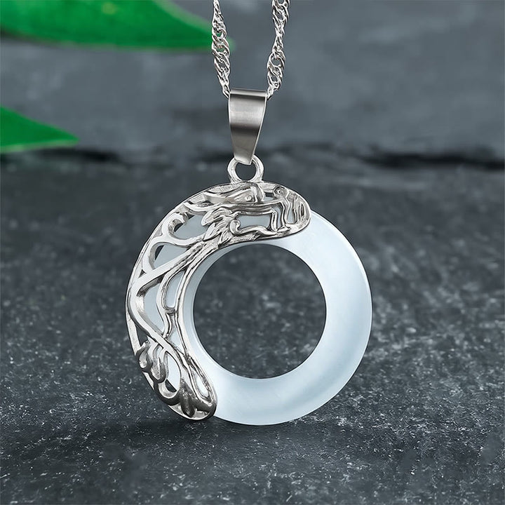 Buddha Stones キャッツアイ ドラゴン平和のお守りチャームインテュイション ネックレス - 白 - image 0