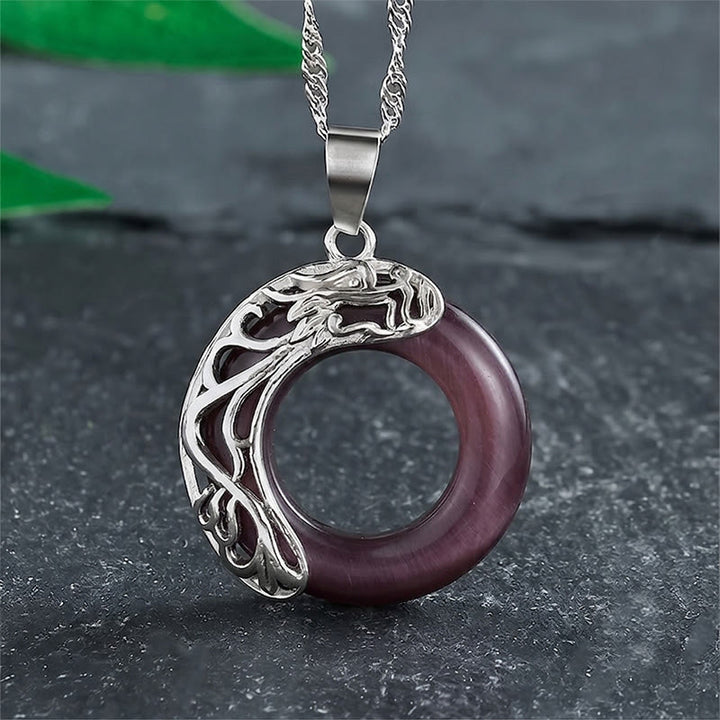 Buddha Stones キャッツアイ ドラゴン平和のお守りチャームインテュイション ネックレス - 紫 - image 6