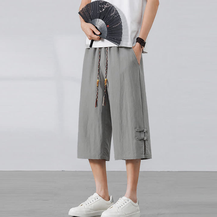 Buddha Stones 夏物カジュアルボヘミアン風ドローストリング無地ハーフパンツメンズストレートレッグパンツポケット付き - image 16