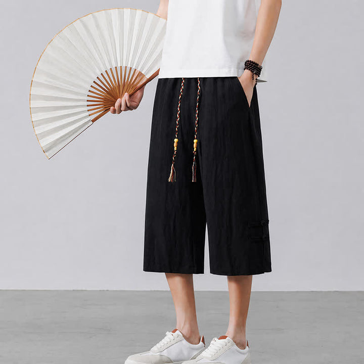 Buddha Stones 夏物カジュアルボヘミアン風ドローストリング無地ハーフパンツメンズストレートレッグパンツポケット付き - image 10