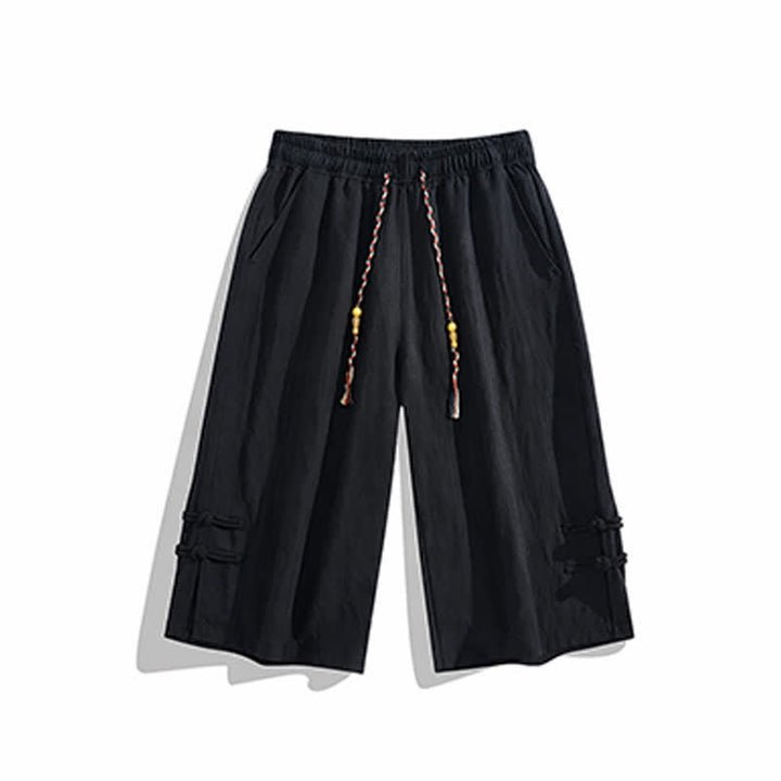 Buddha Stones 夏物カジュアルボヘミアン風ドローストリング無地ハーフパンツメンズストレートレッグパンツポケット付き - image 13