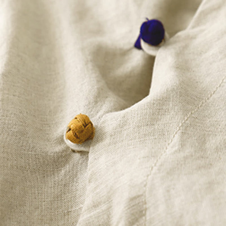 Buddha Stones 夏物 唐風 ミニマリスト マンダリンカラー 無地 レディース 半袖シャツ - image 4