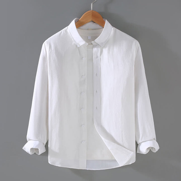 Buddha Stones 春秋カジュアルミニマリストボタンアップ無地コットンメンズ長袖シャツ - 白 - US/UK/AU42, EU52 （3XL） - image 14