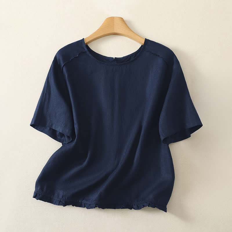 Buddha Stones 夏物カジュアルミニマルフリル裾無地レディース半袖Tシャツ - 海軍 - US12, UK/AU16, EU44 （2XL） - image 16