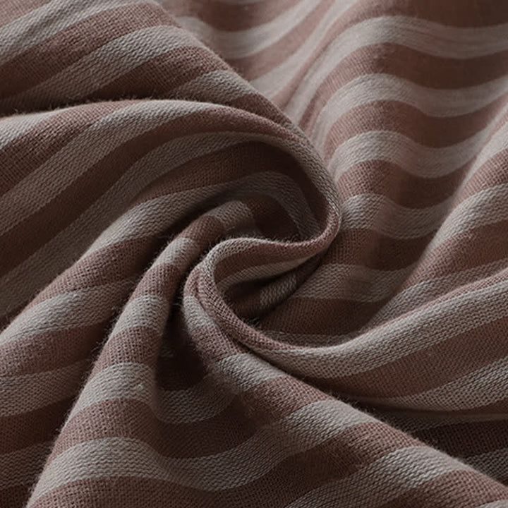 Buddha Stones 夏物カジュアルボタンアップストライプ柄レディース半袖シャツ（パッチポケット付き） - image 23