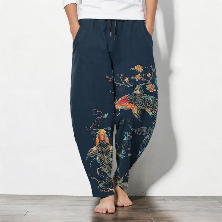 Buddha Stones 純綿鯉鯉ドローストリング付きメンズテーパードパンツ（ポケット付き） - 海軍 - US/UK/AU50、EU60（5XL） - image 11