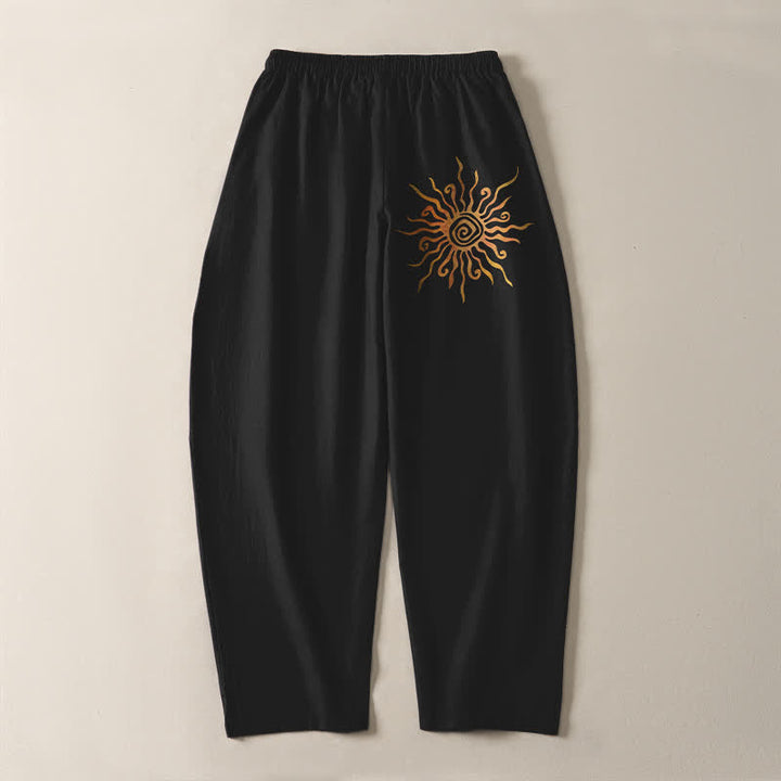 Buddha Stones 純綿ゴールデンサンスパイラル柄ドローストリング付きメンズテーパードパンツ（ポケット付き） - image 3