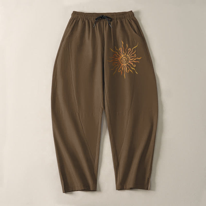 Buddha Stones 純綿ゴールデンサンスパイラル柄ドローストリング付きメンズテーパードパンツ（ポケット付き） - image 13