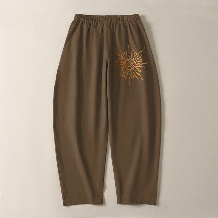 Buddha Stones 純綿ゴールデンサンスパイラル柄ドローストリング付きメンズテーパードパンツ（ポケット付き） - image 14