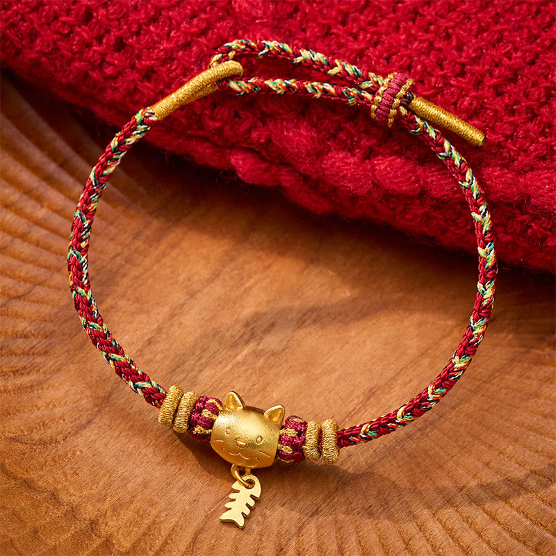 Buddha Stones 銅製のナマズモチーフのマルチカラーストリングバランスブレスレット - 赤色（手首周り：14～16cm） - image 0