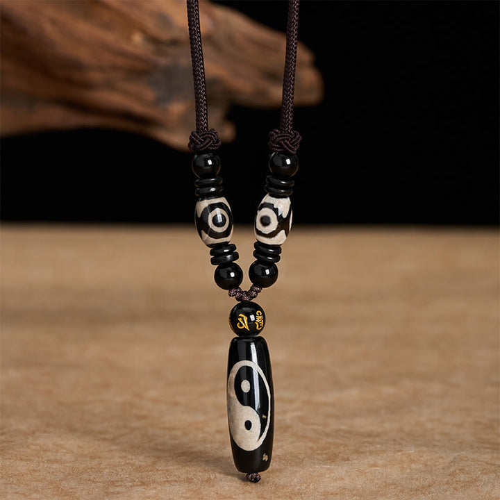 Buddha Stones ブラックオニキスの陰陽調和ロープネックレス - 陰陽（バランス♥ハーモニー） - image 0