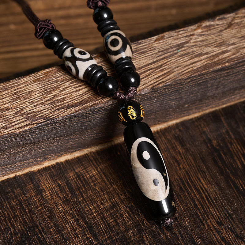 Buddha Stones ブラックオニキスの陰陽調和ロープネックレス - image 4