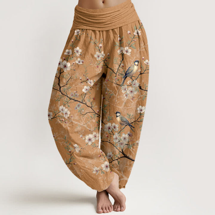 Buddha Stones コットン素材の鳥と花の枝模様のレディース用ゴムウエストハーレムパンツ - タン - US16、 UK/AU20、 EU48 (3XL) - image 5
