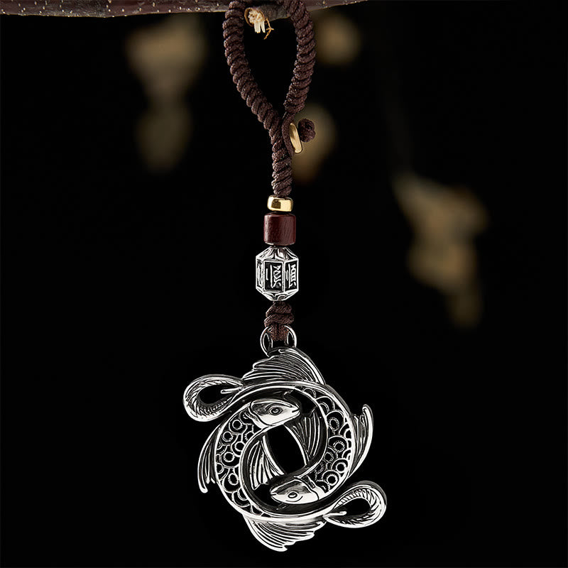 Buddha Stones 銅製ヴィンテージダブル鯉の決意チャームキーホルダー - image 1