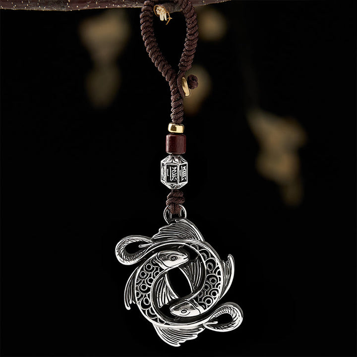 Buddha Stones 銅製ヴィンテージダブル鯉の決意チャームキーホルダー - image 1