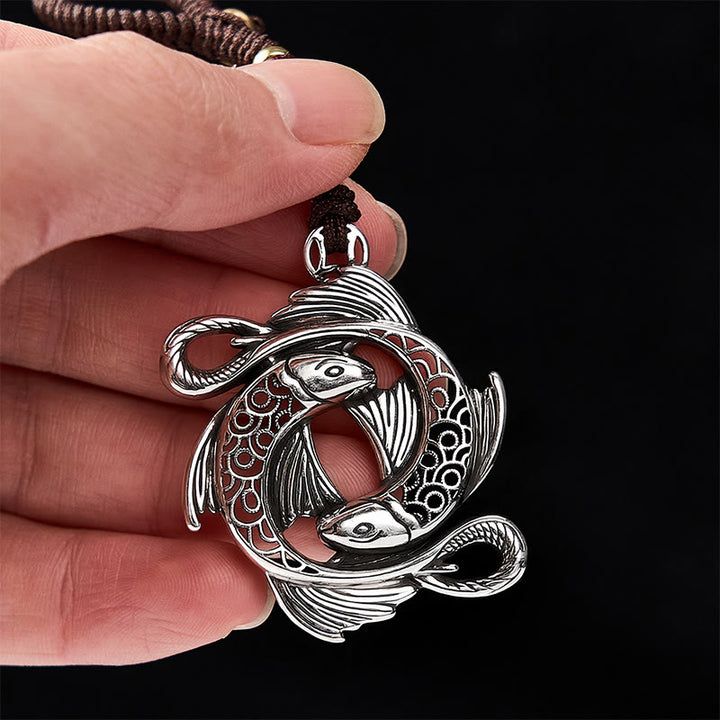 Buddha Stones 銅製ヴィンテージダブル鯉の決意チャームキーホルダー - image 4