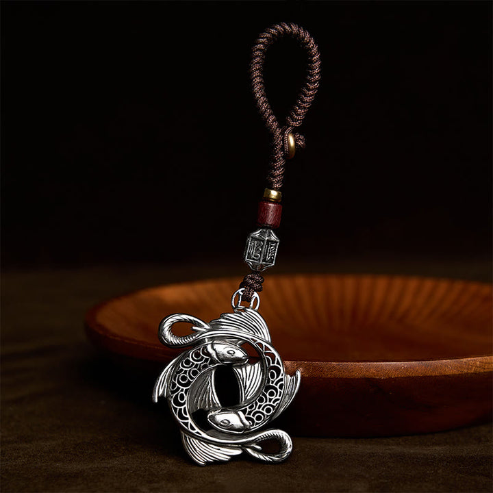 Buddha Stones 銅製ヴィンテージダブル鯉の決意チャームキーホルダー - ダブル鯉 - image 0
