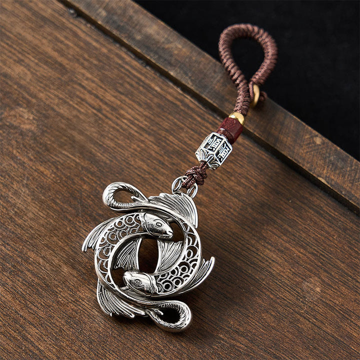 Buddha Stones 銅製ヴィンテージダブル鯉の決意チャームキーホルダー - image 2