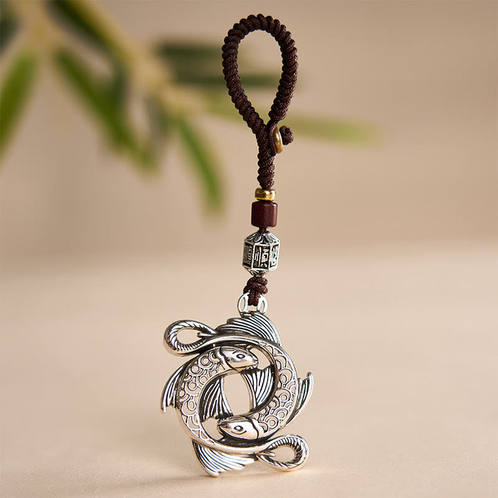 Buddha Stones 銅製ヴィンテージダブル鯉の決意チャームキーホルダー - image 3