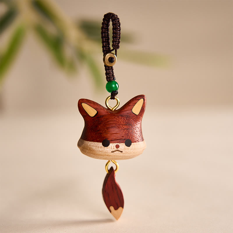 Buddha Stones 手彫りの天然木製キツネ型バランスキーホルダー - アカギツネ - image 0