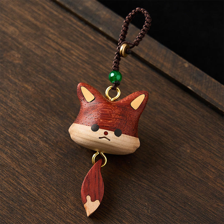 Buddha Stones 手彫りの天然木製キツネ型バランスキーホルダー - image 4