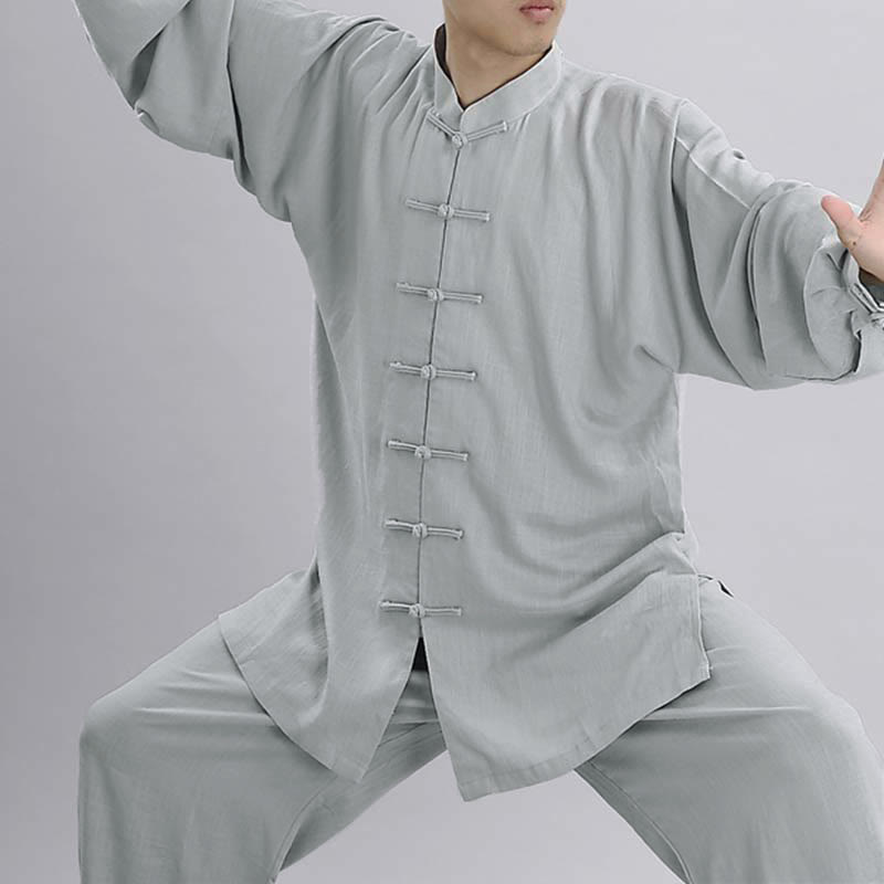 Buddha Stones瞑想禅祈りスピリチュアル太極拳気功練習ユニセックス刺繍服セット - ライトグレーの長袖 - US12、 UK/AU16、 EU44 (2XL) - image 3