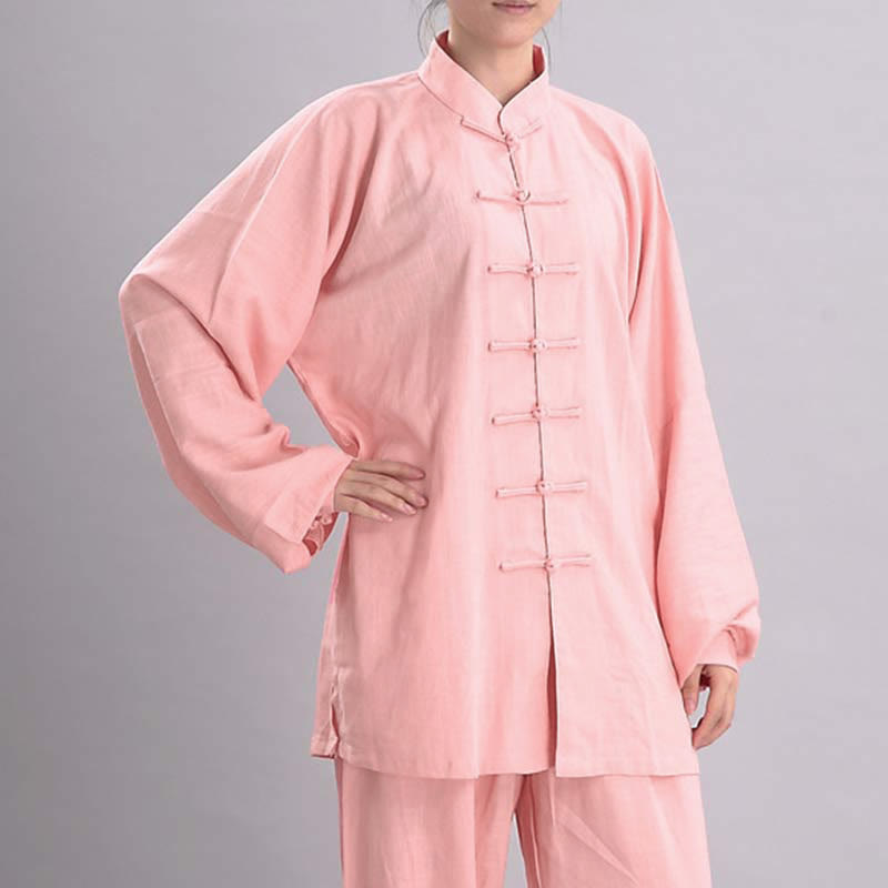 Buddha Stones瞑想禅祈りスピリチュアル太極拳気功練習ユニセックス刺繍服セット - ピンクの長袖 - US12、 UK/AU16、 EU44 (2XL) - image 5