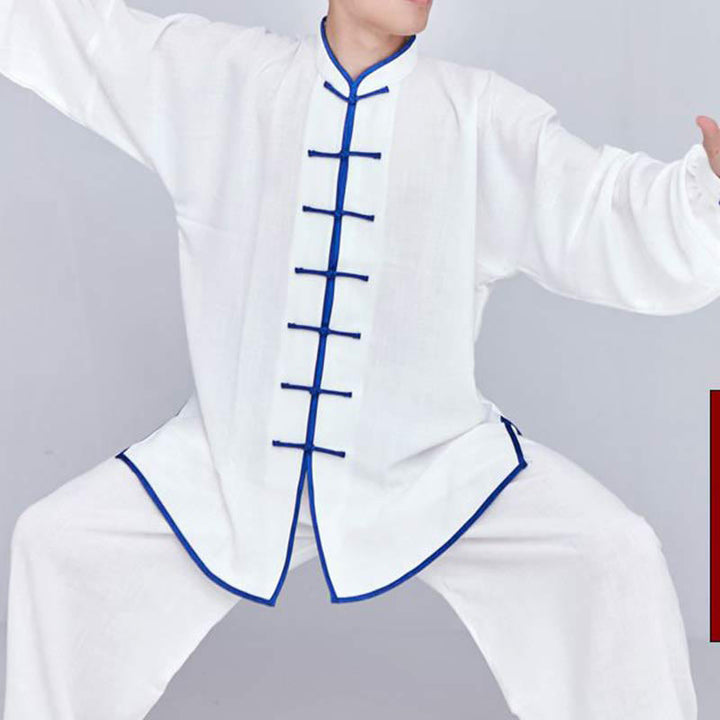 Buddha Stones瞑想禅祈りスピリチュアル太極拳気功練習ユニセックス刺繍服セット - 白＋青縁長袖 - US14、 UK/AU18、 EU46 (3XL) - image 7