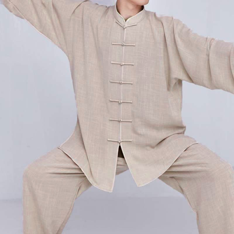 Buddha Stones瞑想禅祈りスピリチュアル太極拳気功練習ユニセックス刺繍服セット - カーキ色の長袖 - US14、 UK/AU18、 EU46 (3XL) - image 8