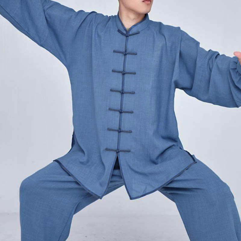 Buddha Stones瞑想禅祈りスピリチュアル太極拳気功練習ユニセックス刺繍服セット - ディープスカイブルーの長袖 - US14、 UK/AU18、 EU46 (3XL) - image 15