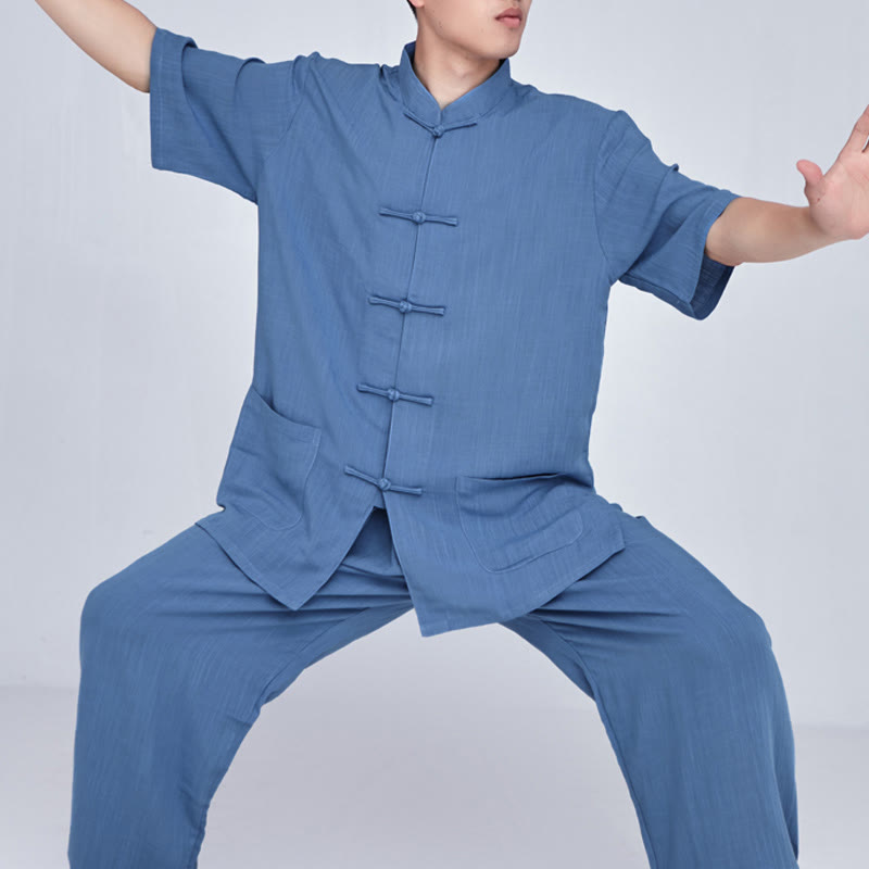 Buddha Stones瞑想禅祈りスピリチュアル太極拳気功練習ユニセックス刺繍服セット - 半袖ブルー - US14、 UK/AU18、 EU46 (3XL) - image 28