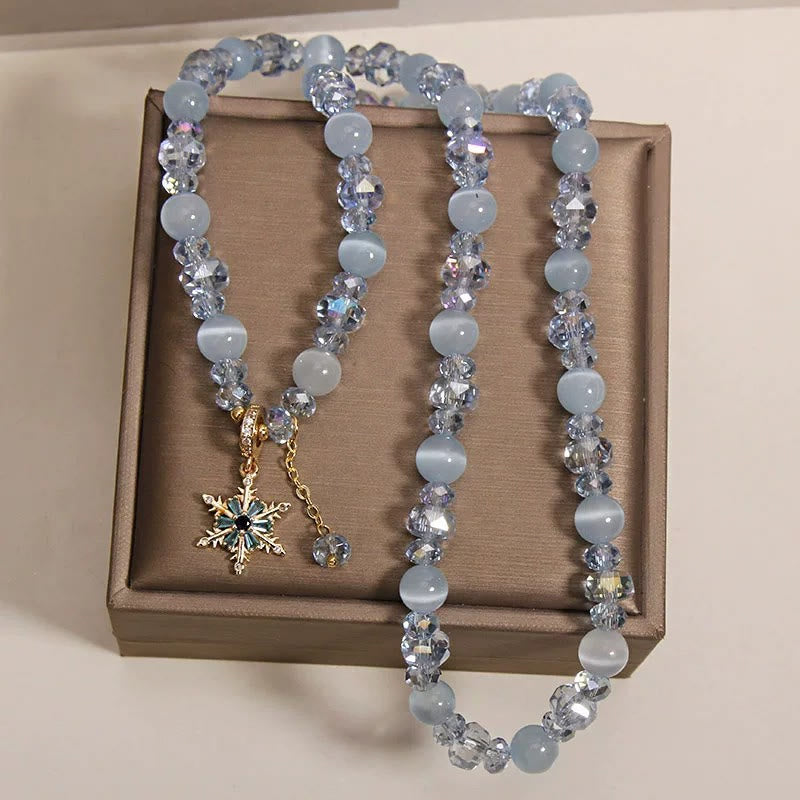 Buddha Stones トリプルラップ ブルーキャッツアイ スノーフレーク クラリティチャーム良縁祈願ブレスレット - image 3