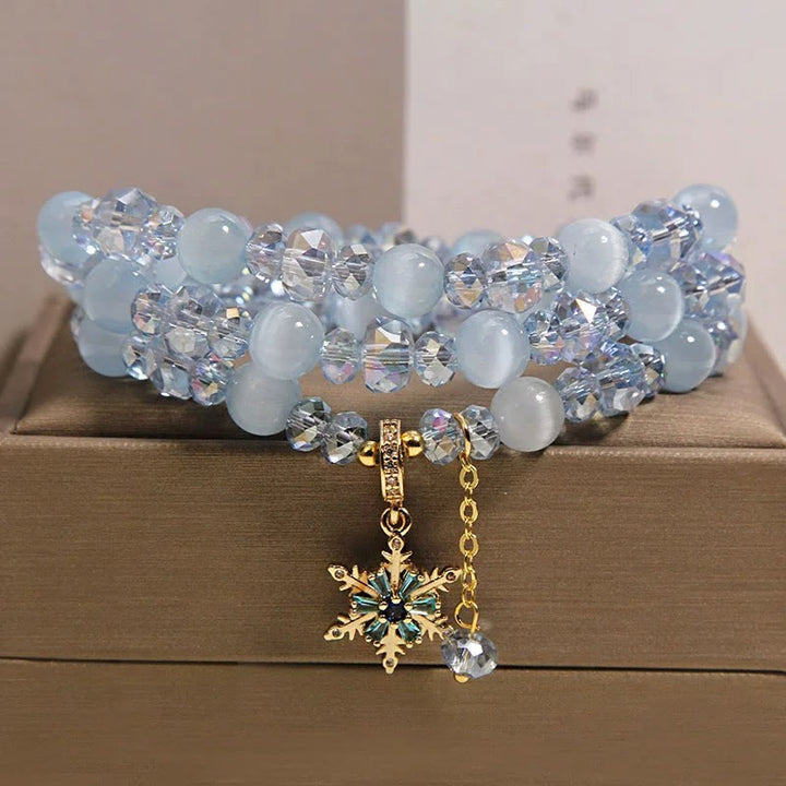 Buddha Stones トリプルラップ ブルーキャッツアイ スノーフレーク クラリティチャーム良縁祈願ブレスレット - image 1