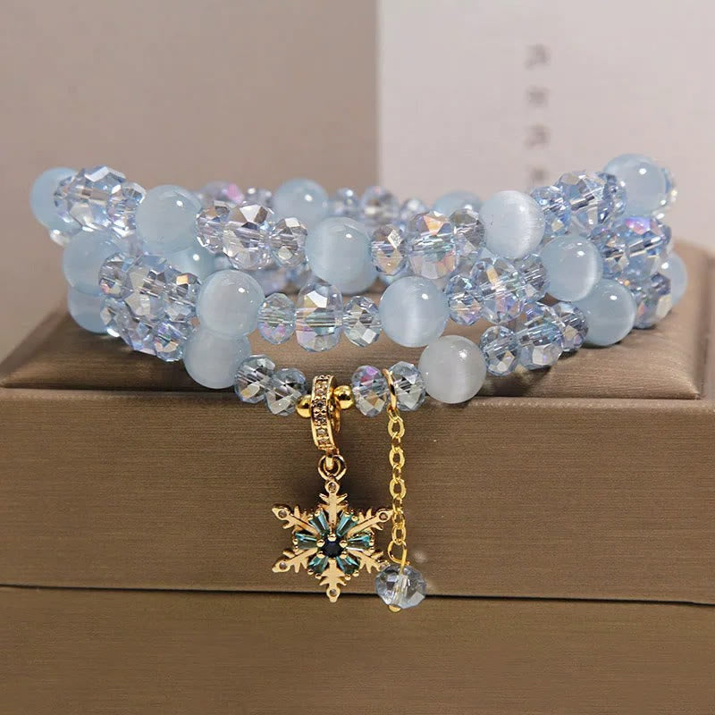 Buddha Stones トリプルラップ ブルーキャッツアイ スノーフレーク クラリティチャーム良縁祈願ブレスレット - image 2